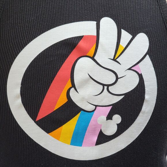 Mighty Fine Graphic Youth Ribbed Black Tank Top Mickey Peace Hand - Size XS - Picture 2 of 5